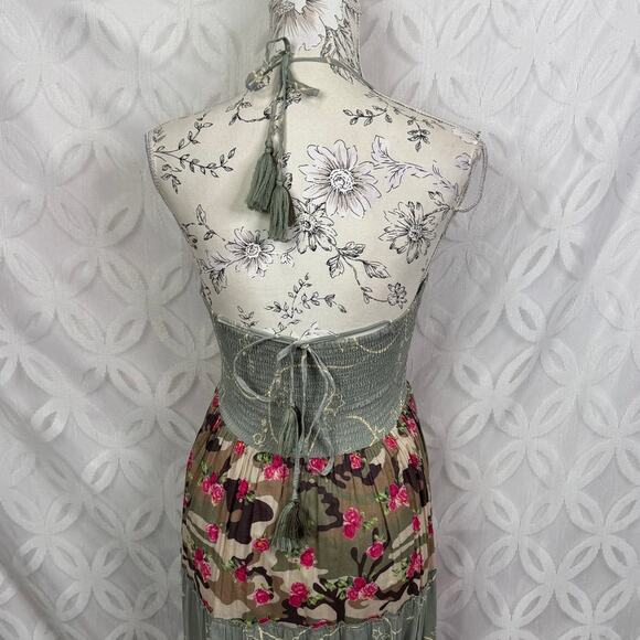 Boston Proper Nomad Camo Tassels Maxi Dress with Pom Poms Size XS - Picture 5 of 9